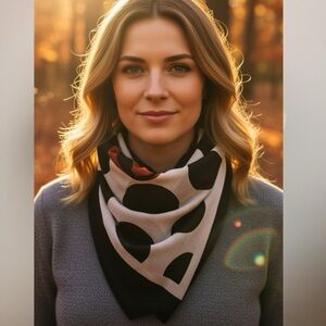 Elegant Black and White Polka Dot Scarf with tiger prints in the middle 🐅